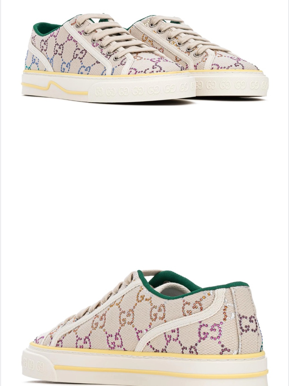 Gucci White GG Canvas Low-Top Sneakers Rainbow Sequin with Yellow Trim